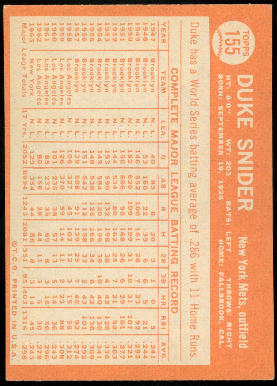1964 Topps Duke Snider #155 VG/EX