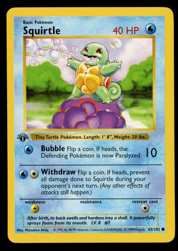 Pokemon Squirtle 1st Edition Base Set Shadowless MP