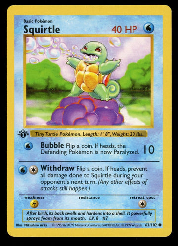 Pokemon Squirtle 1st Edition Base Set Shadowless LP