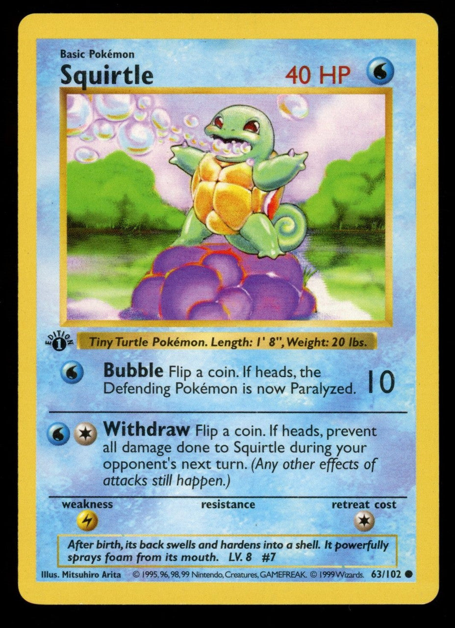Pokemon Squirtle 1st Edition Base Set Shadowless LP