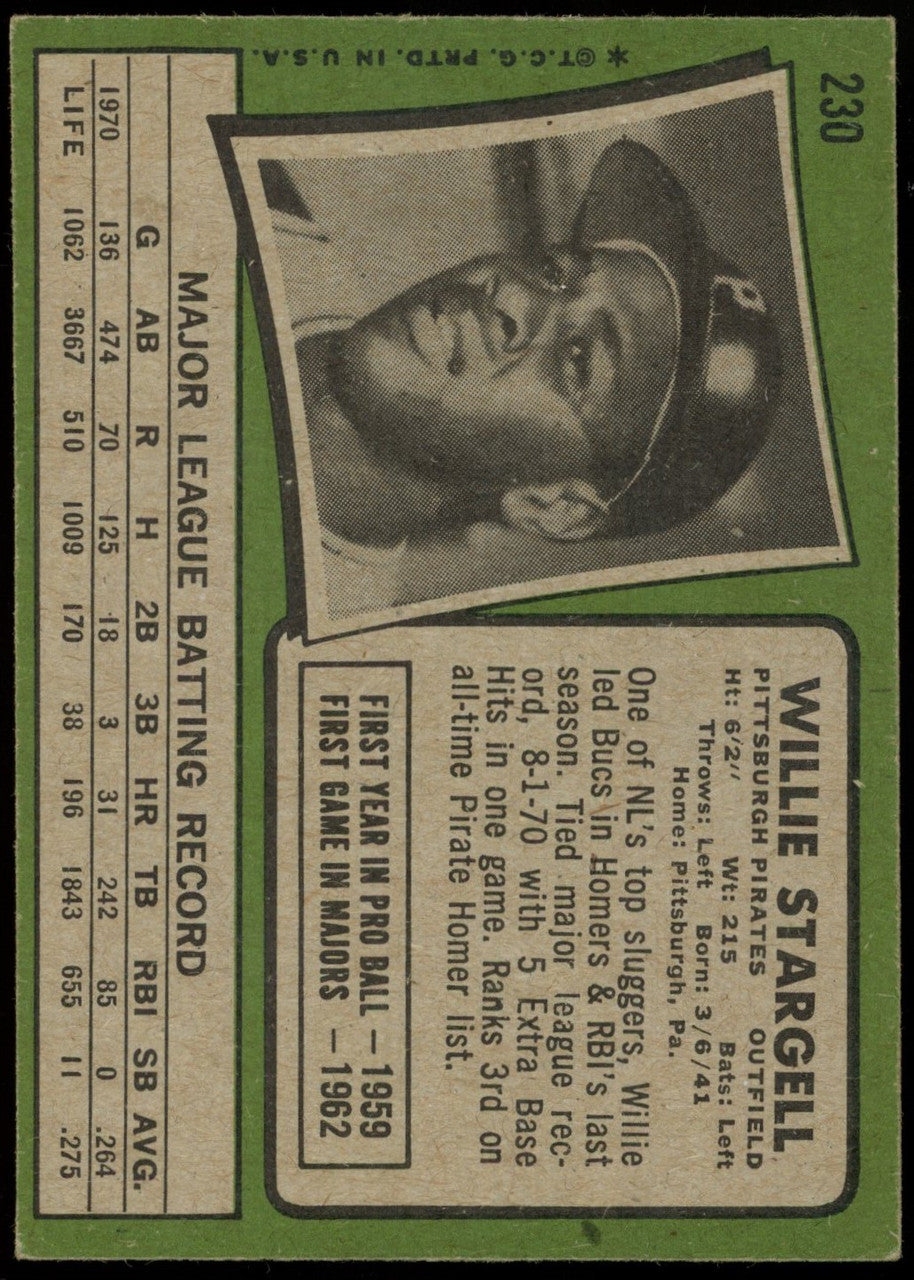 1971 Topps Willie Stargell #230 EX "A"