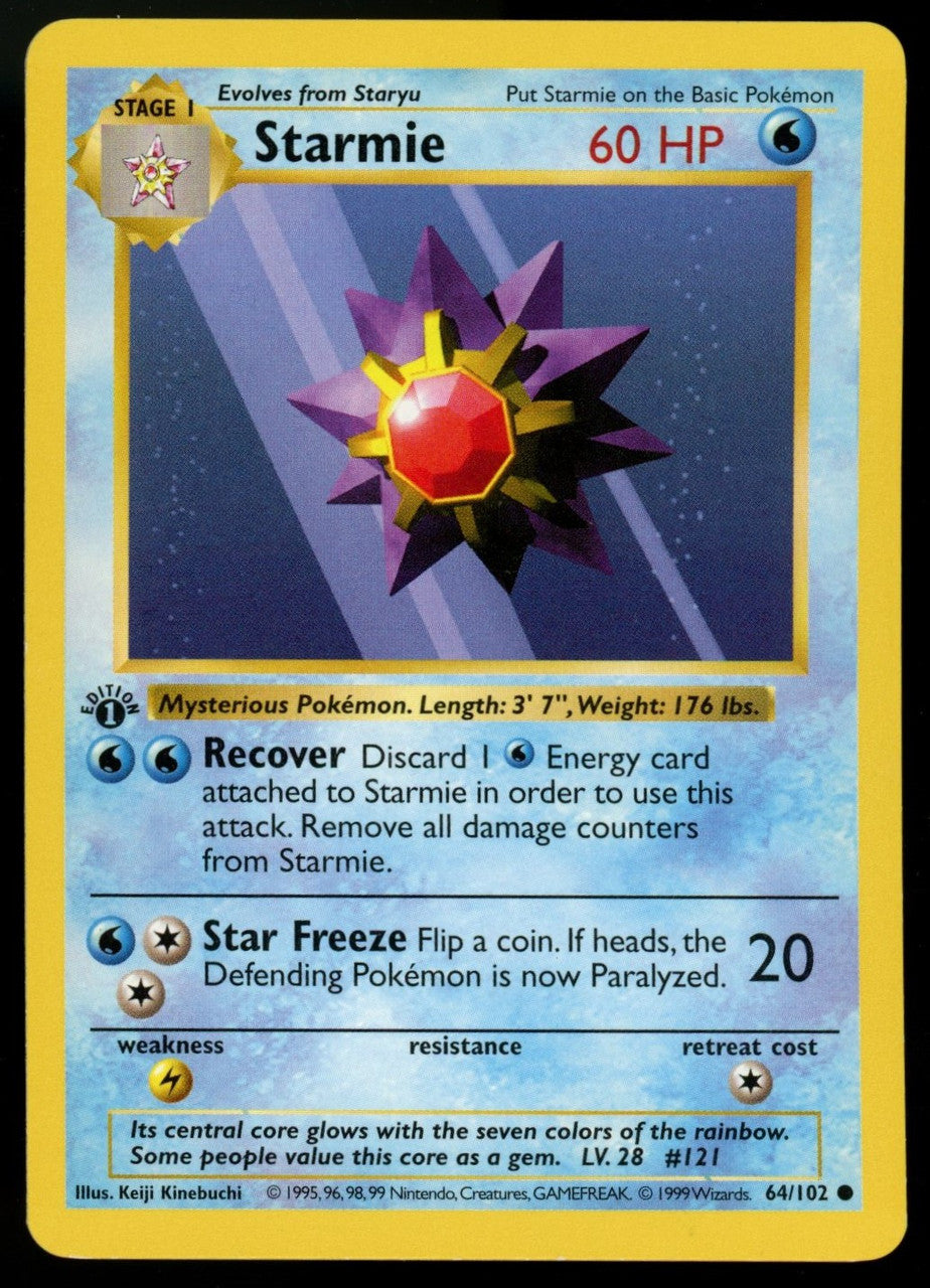 Pokemon Starmie 1st Edition Base Set Shadowless #64/102