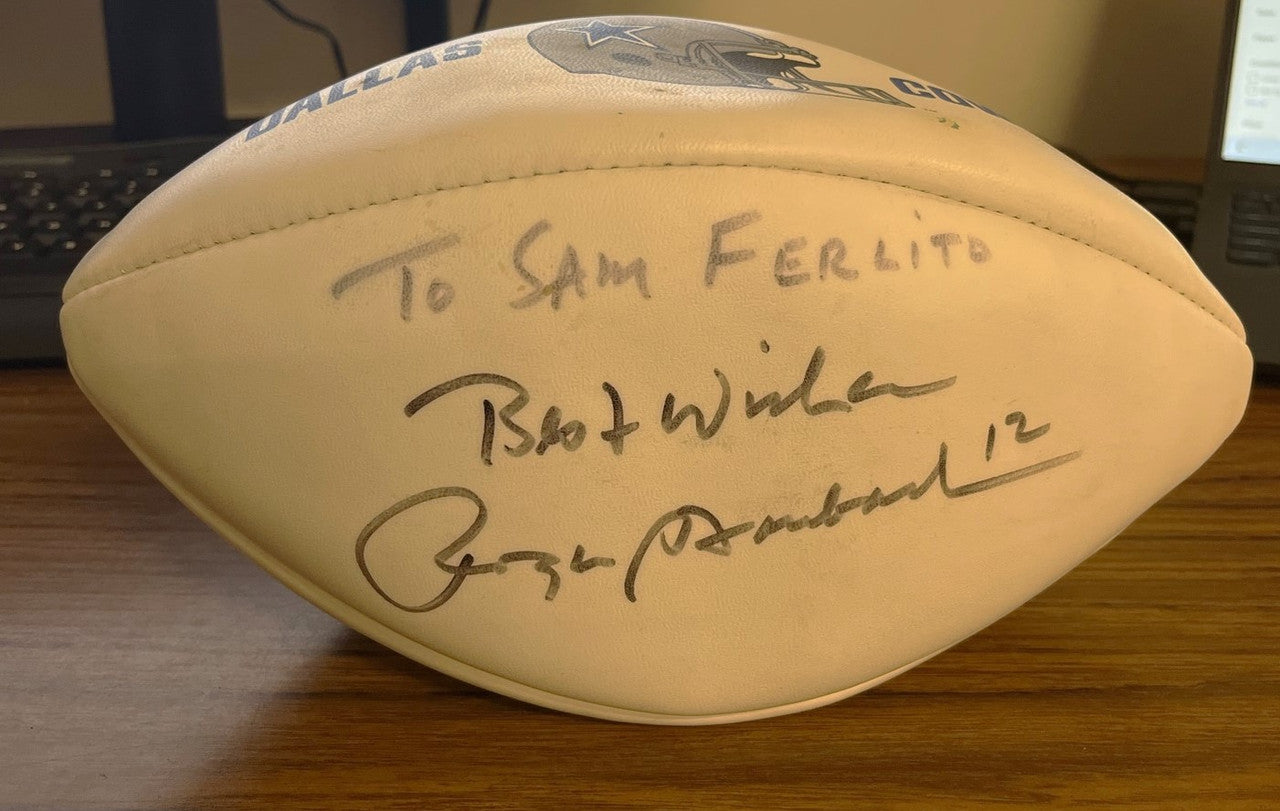 Roger Staubach Signed Wilson White Panel Football Dallas Cowboys JSA
