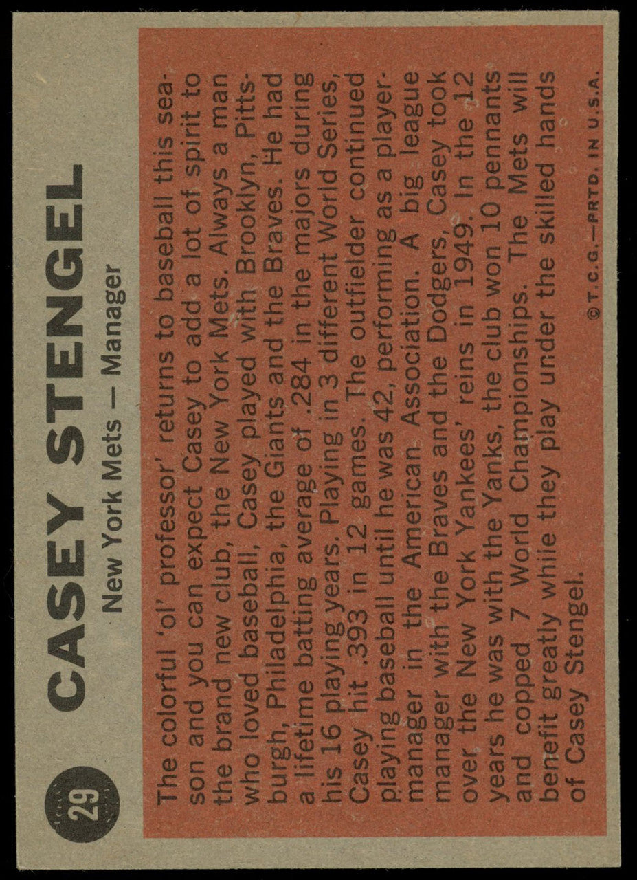 1962 Topps Casey Stengel EX #29