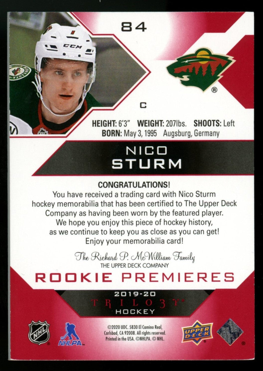 2019/20 Trilogy Nico Sturm Rookie Premieres Level 2 Patch RC /49 #84