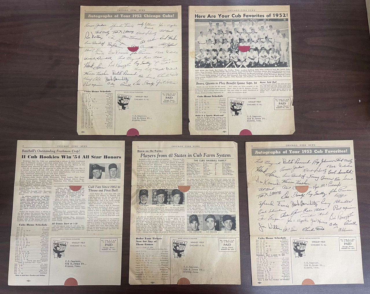 1952-1955 Chicago Cubs News Newsletter Newspaper Lot of 5