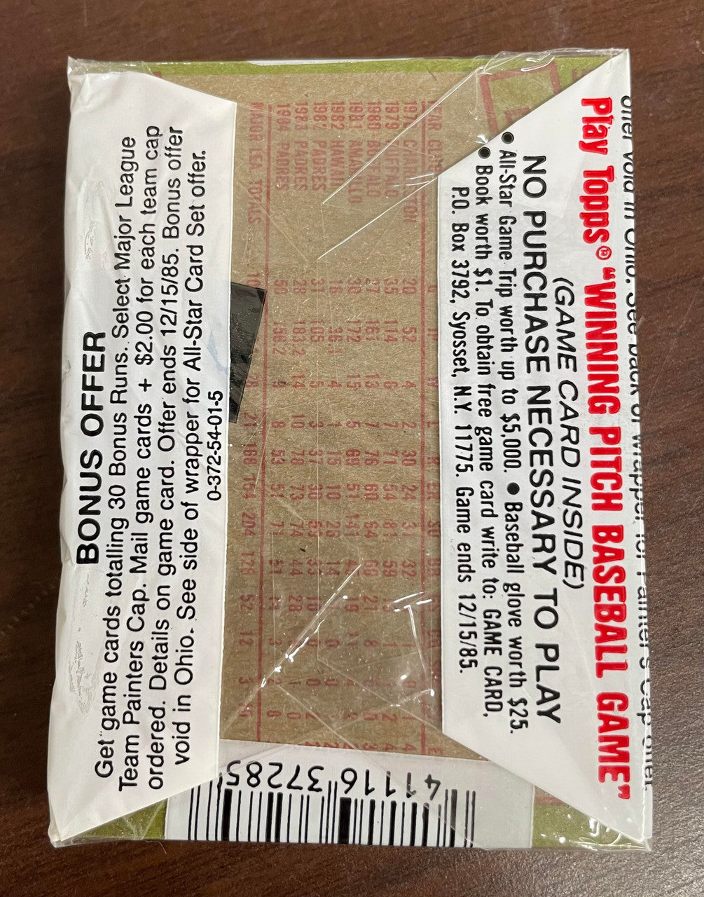 1985 Topps Baseball Cello Pack Sealed w/ Kirby Puckett RC on Top