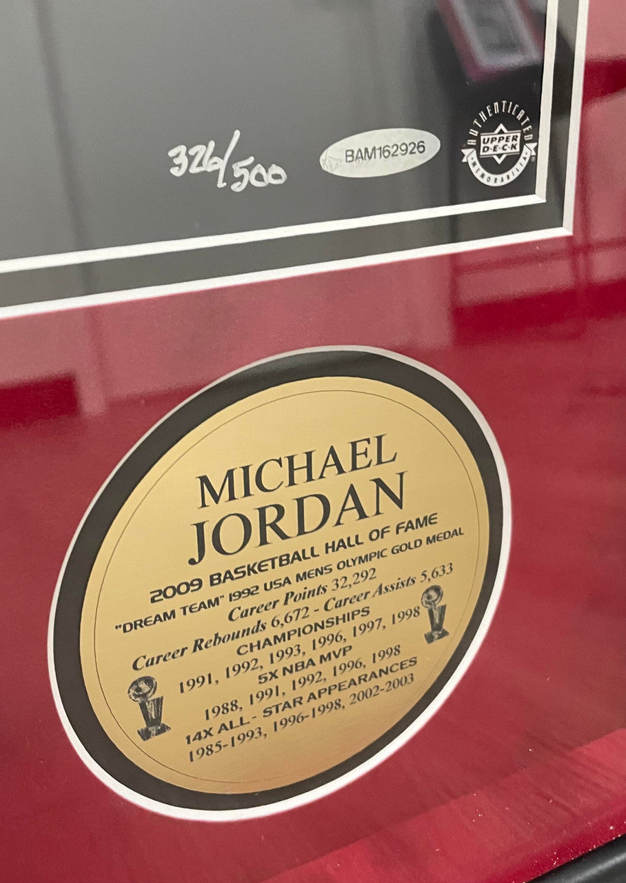 Michael Jordan Signed Autographed Print Framed w/ Championship Ring Display UDA