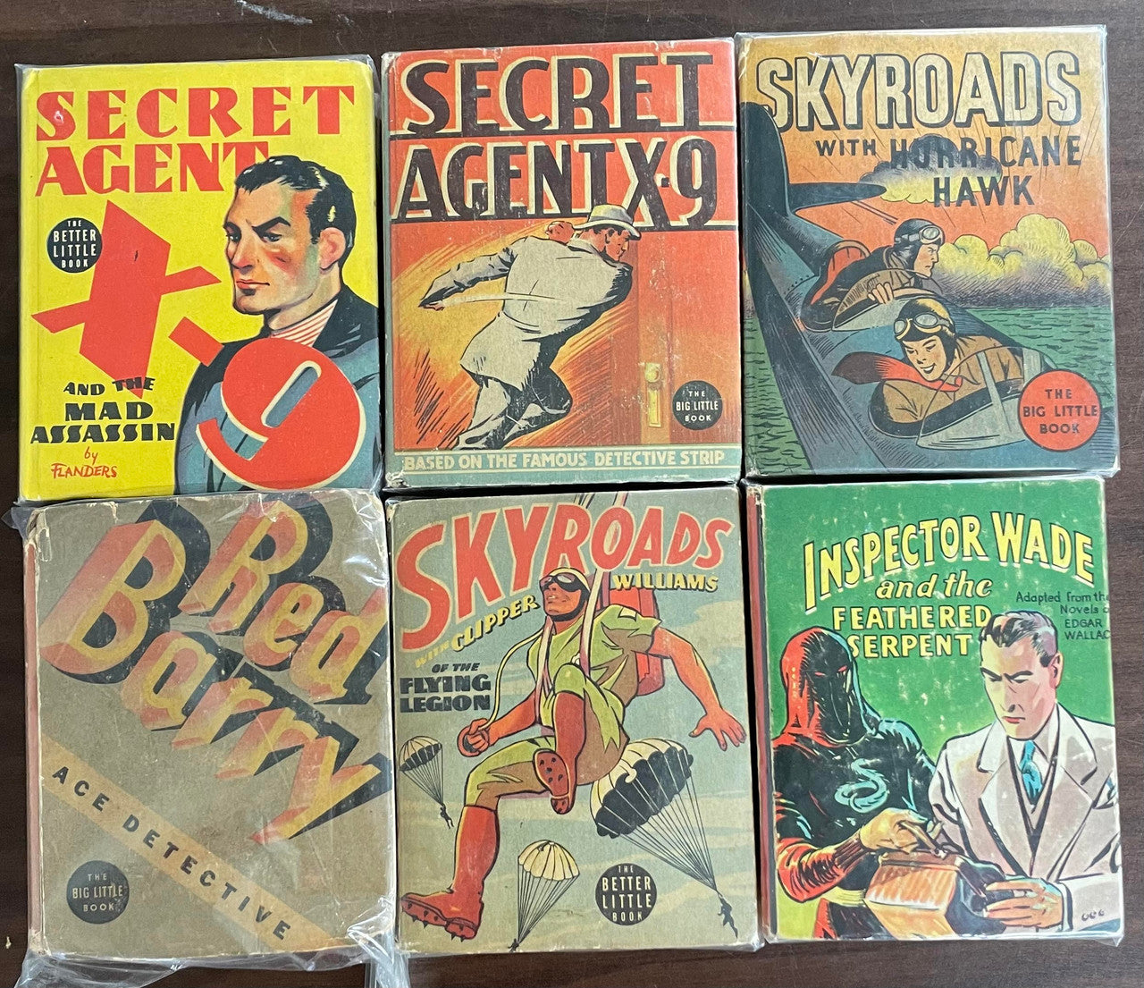 Vintage Big/Better Little Book lot of 6 Secret Agent X-9 Red Barry Skyroads