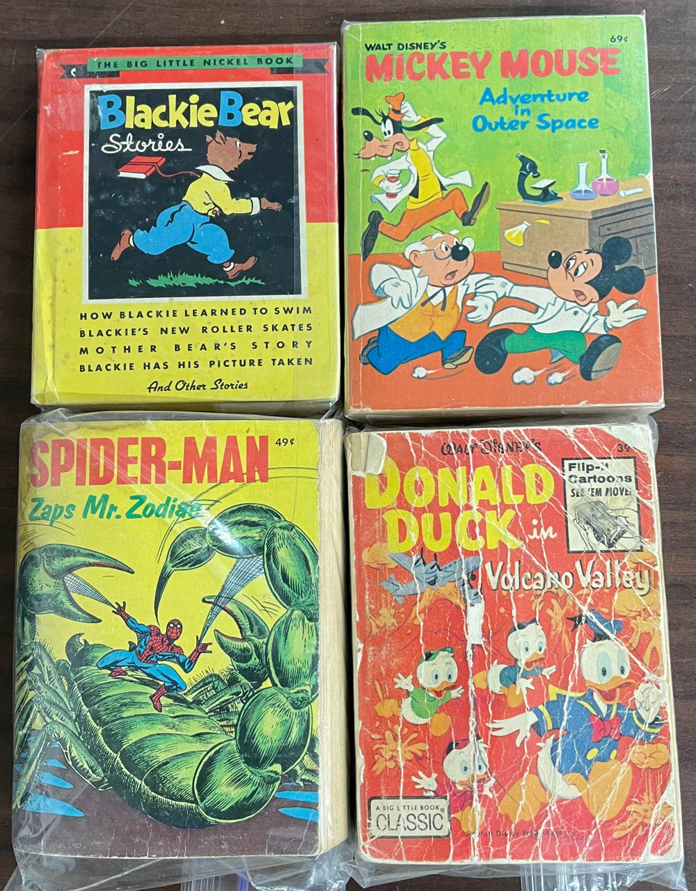 Vintage Big Little Book lot of 4 Mickey Mouse Donald Duck Spiderman Blackie Bear