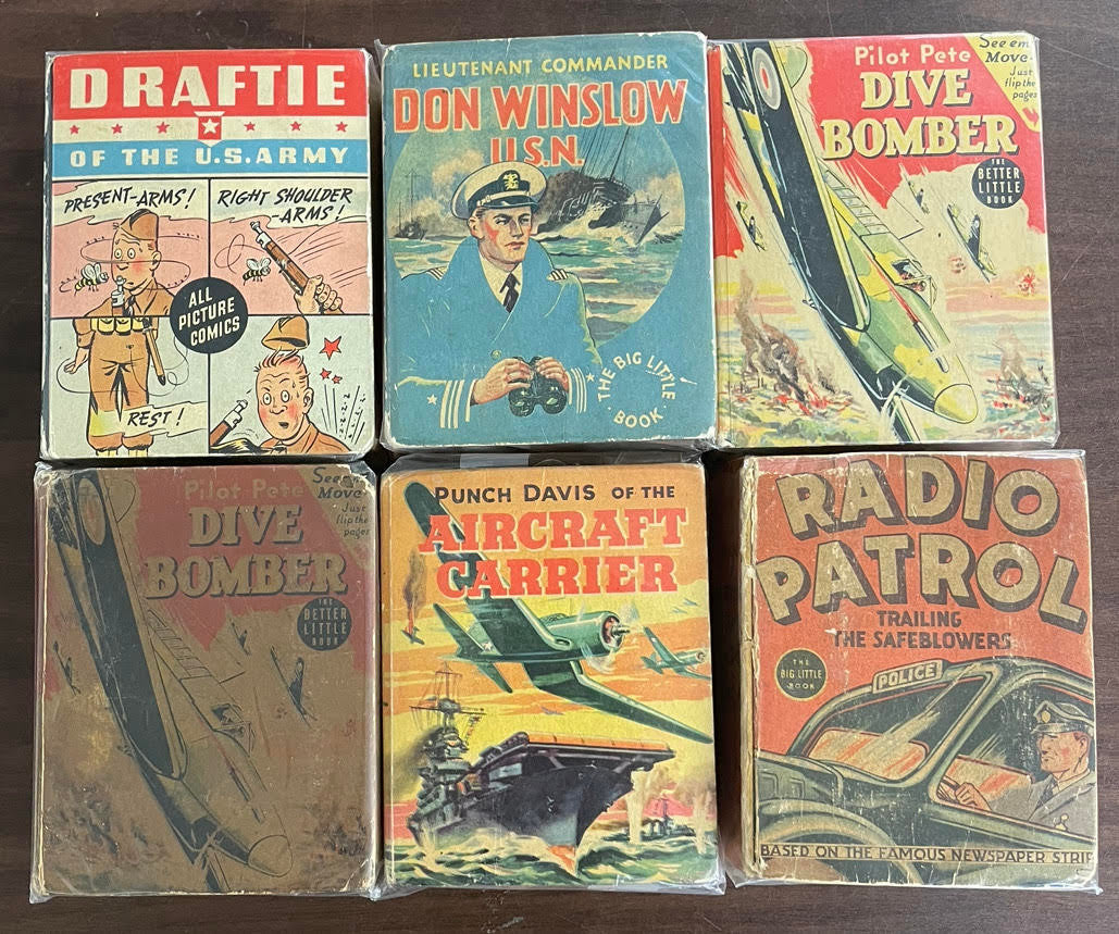 Vintage Big Little Book lot of 6 Dive Bomber Don Winslow Radio Patrol Draftie