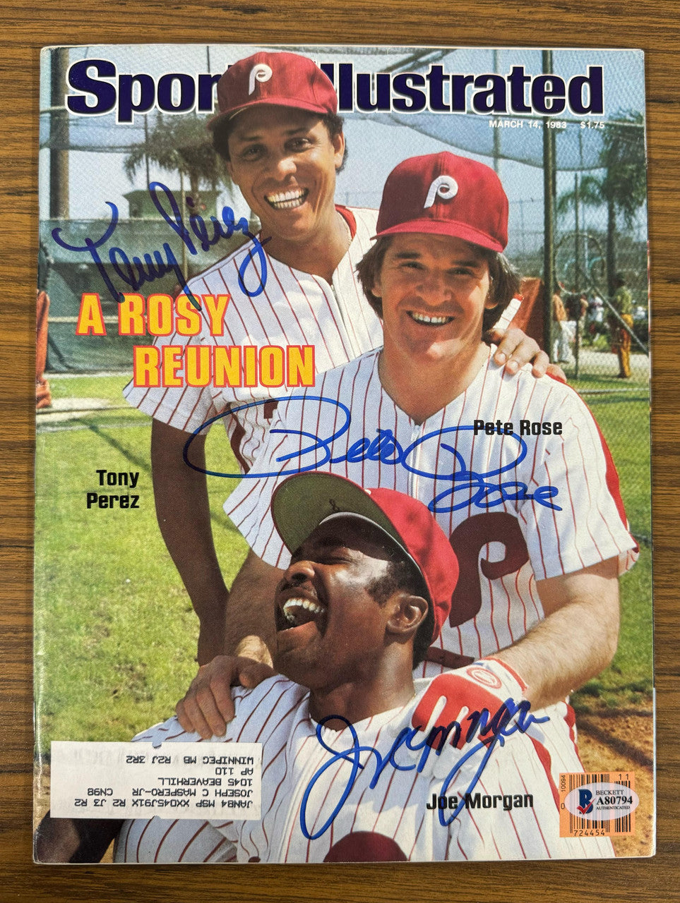 Pete Rose Tony Perez Joe Morgan Signed Autographed Sports Illustrated Beckett