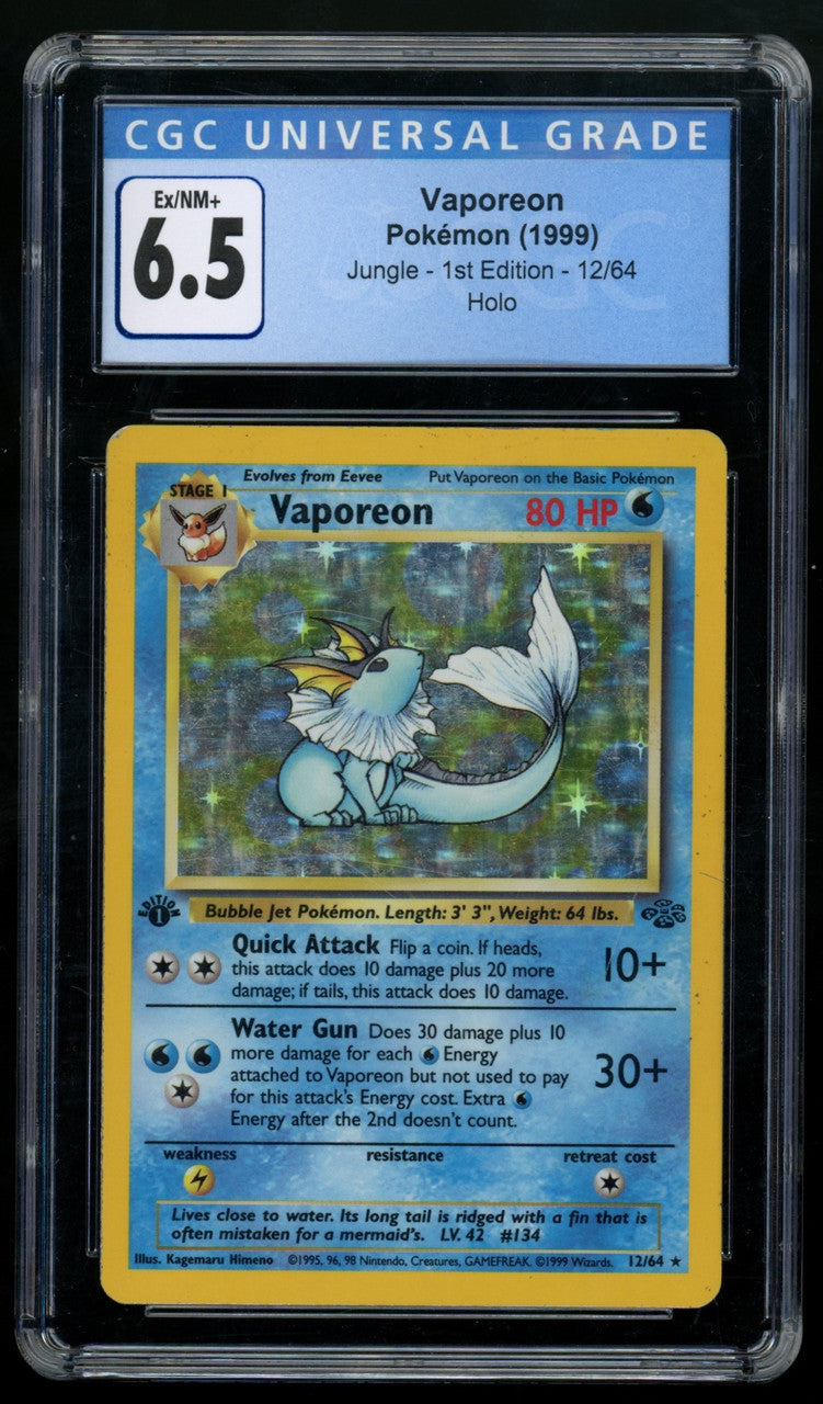 1999 Pokemon Vaporeon Jungle 1st Edition Holofoil 12/64 CGC 6.5 EX-NM+