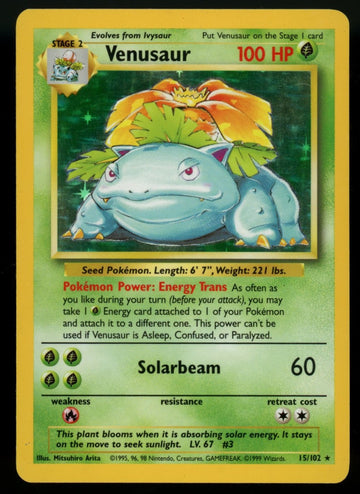 Pokemon Venusaur Unlimited Base Set Holo #15/102