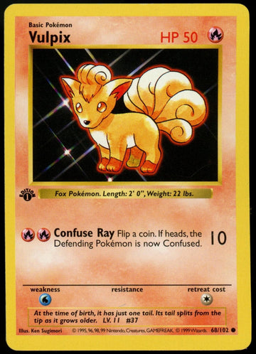 Pokemon Vulpix Base Set 1st Edition Shadowless #68/102