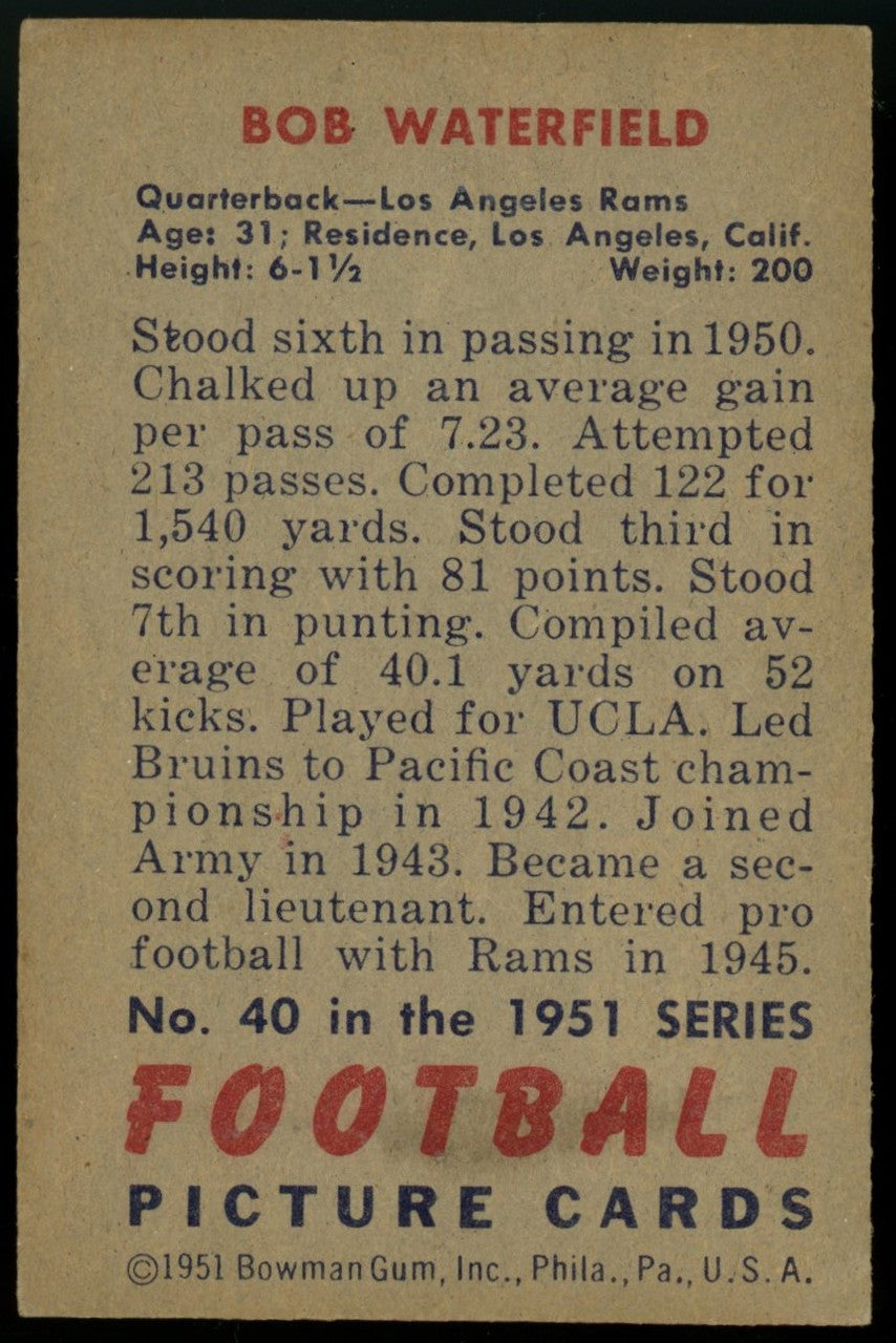 1951 Bowman Bob Waterfield #40 VG