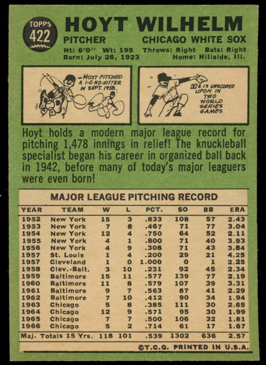 1967 Topps Hoyt Wilhelm NM #422