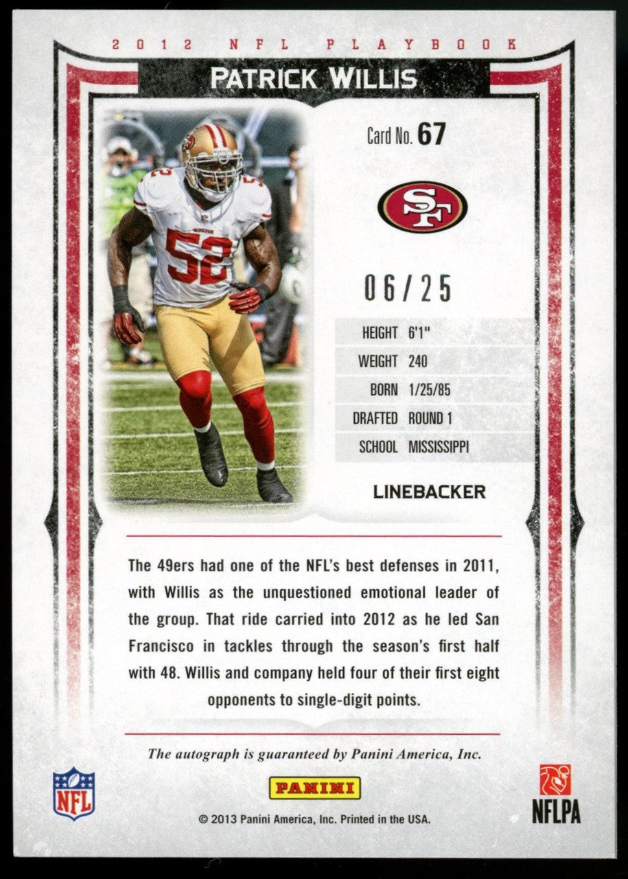 2012 Playbook Patrick Willis Auto /25 #67