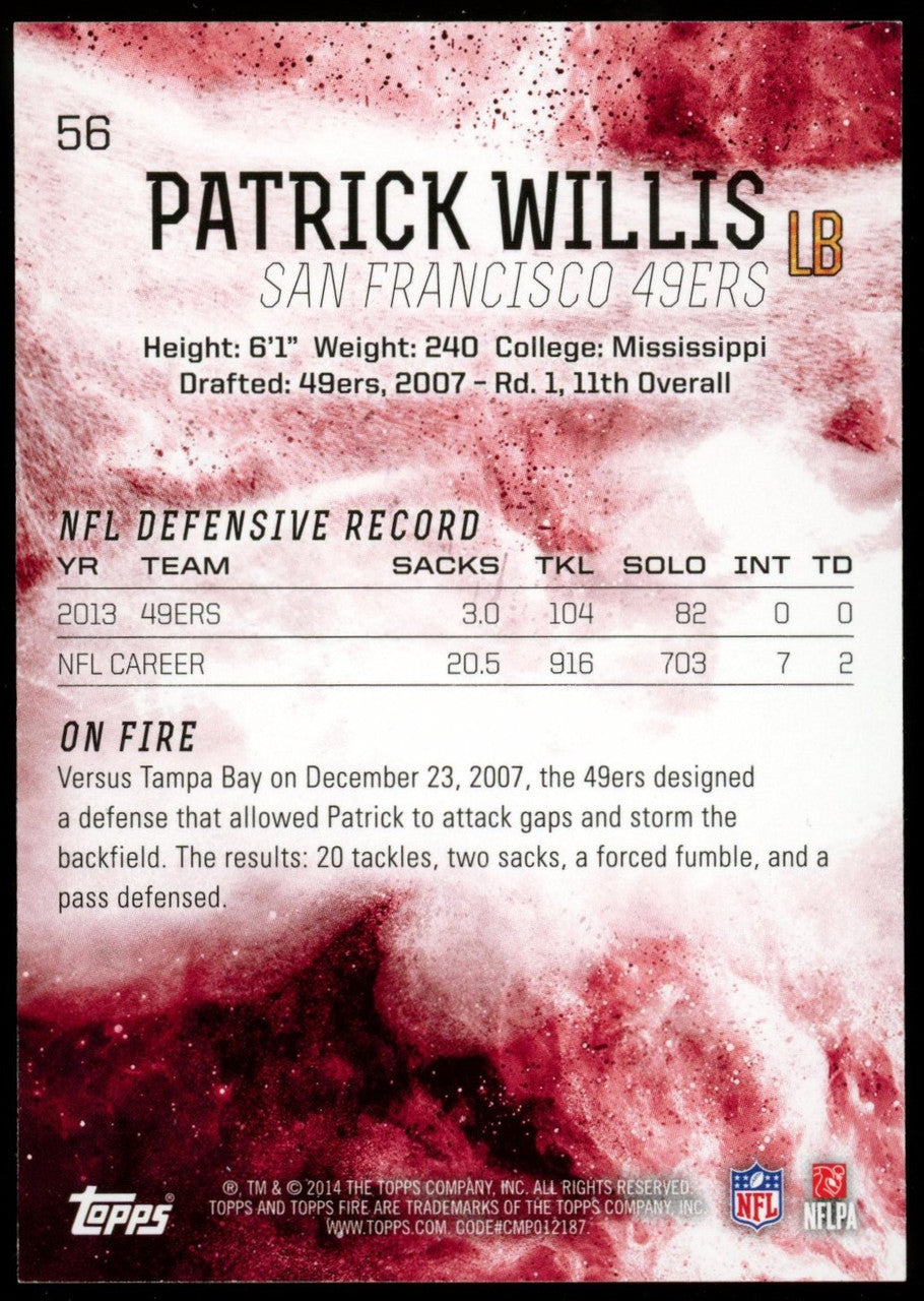 2014 Topps Fire Patrick Willis Wood /25 #56