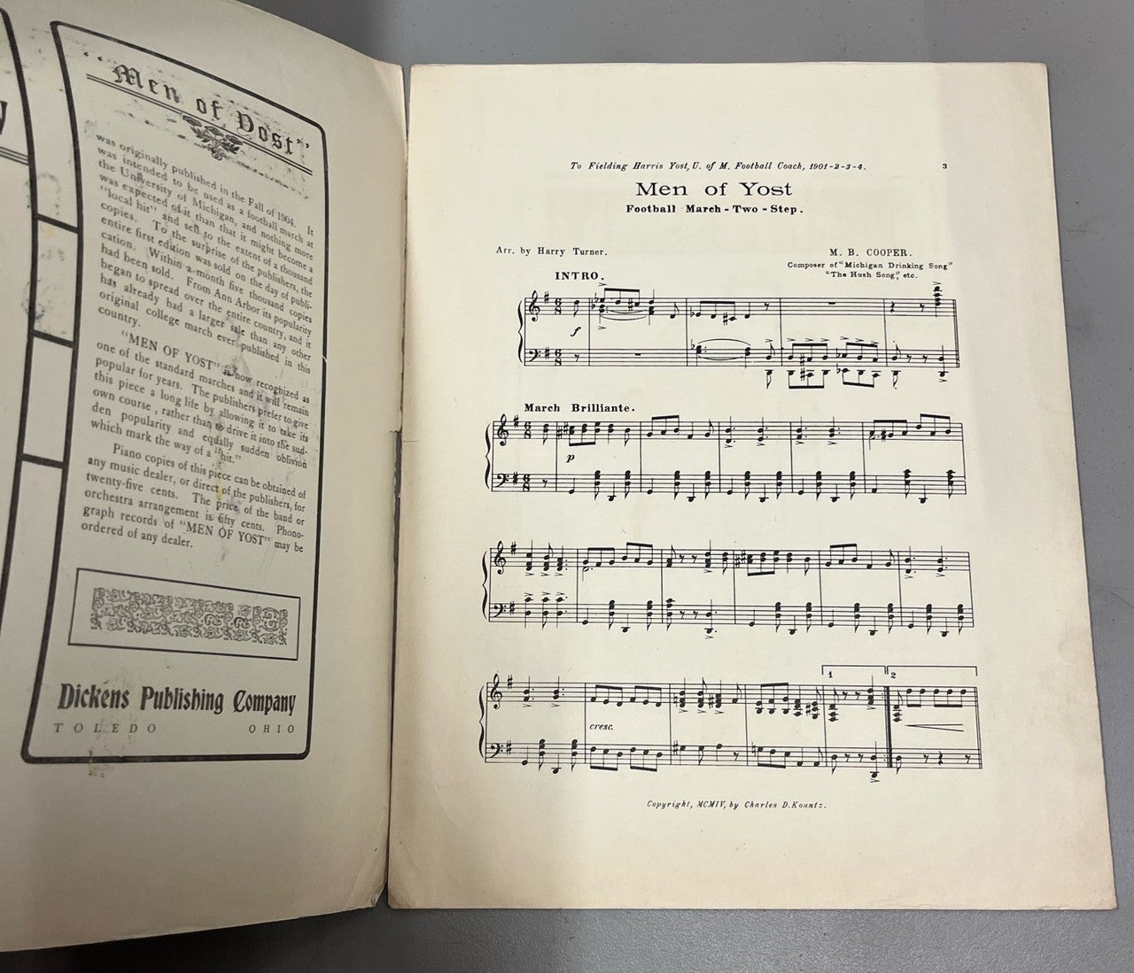1904 University of Michigan Sheet Music - Men of Yost M.B. Cooper
